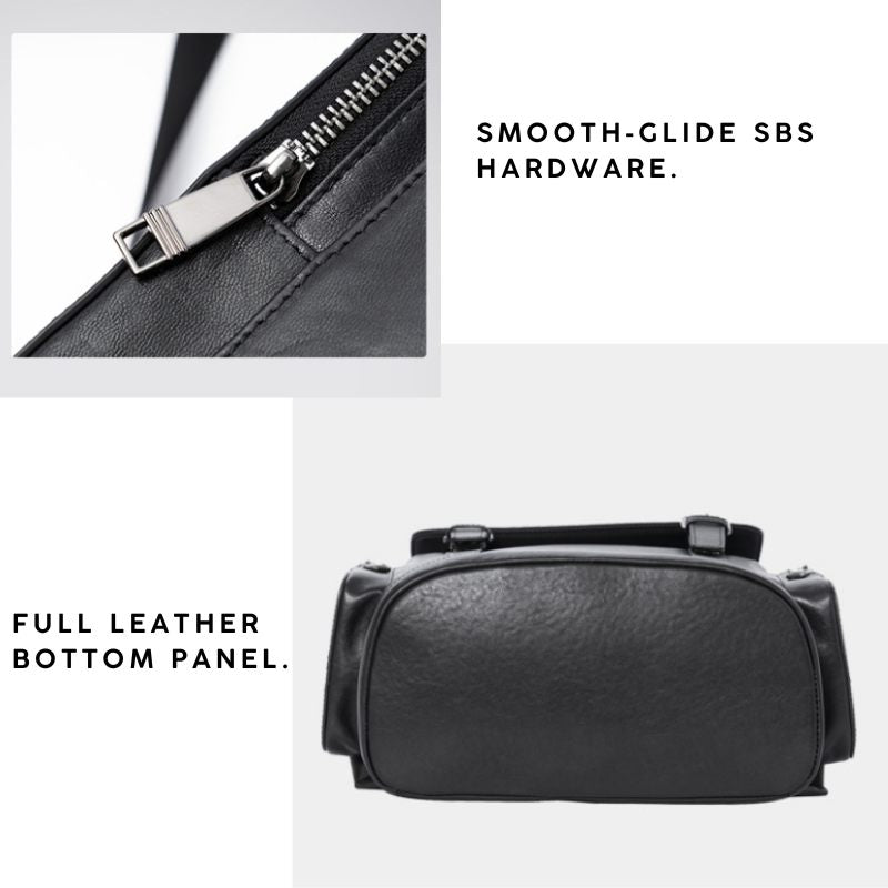 Black Premium Leather Laptop Backpack, BuckyDrop