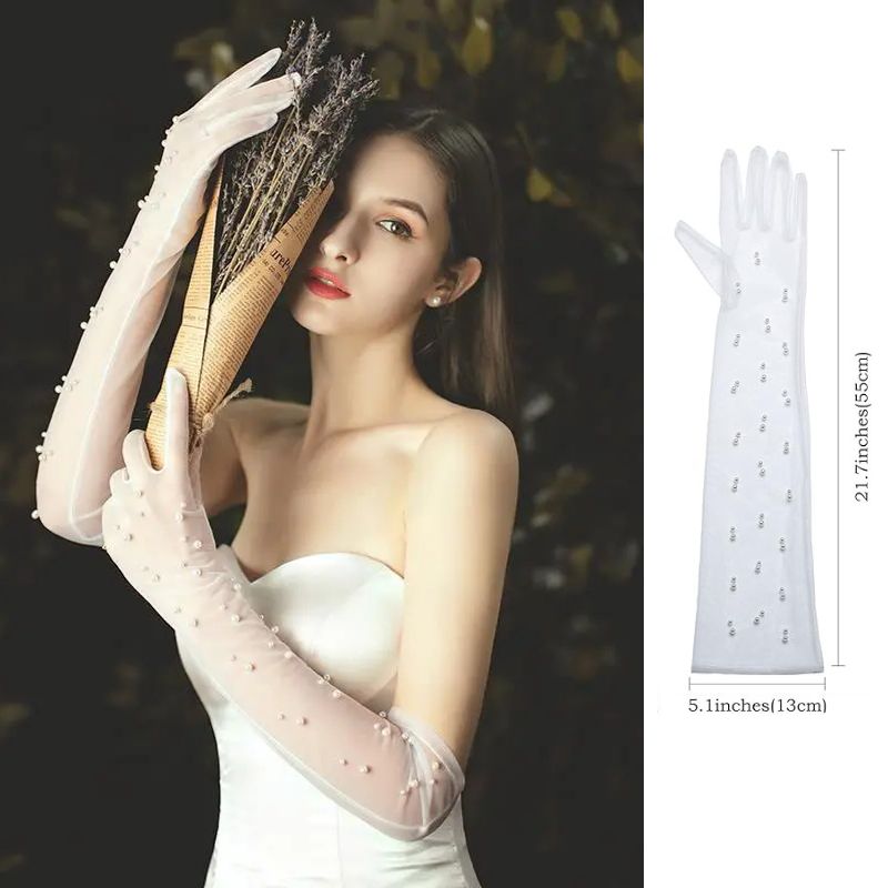 Pearl Long Tulle Bridal Gloves Evening Party Sheer Gloves, Yiwu Cujia Trade Co., Ltd