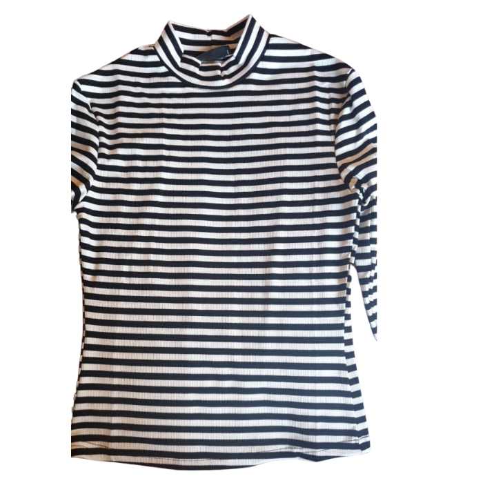 Striped High-Collar Long Sleeve Shirt - A.A.Y FASHION