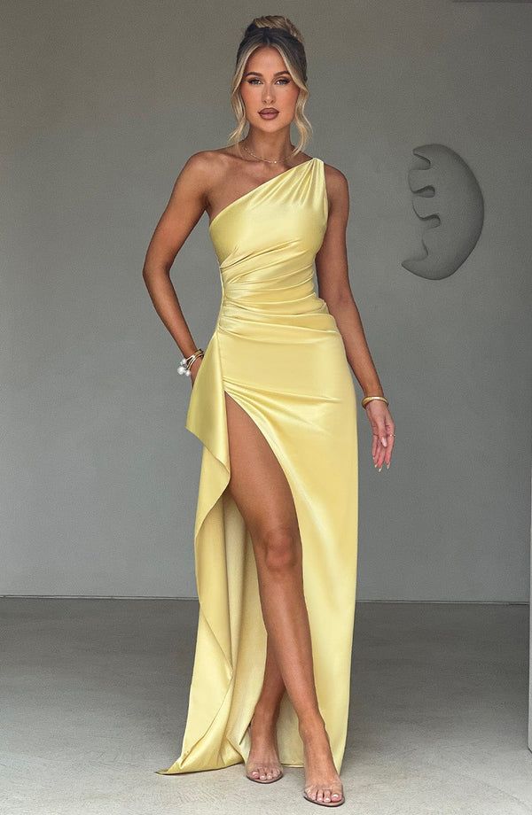 Women Satin Sleeveless Off Shoulder Split Evening Cocktail Long Dress