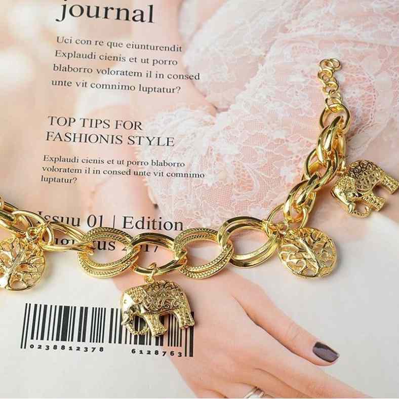 18K Gold-Plated Elephant & Tree of Life Chunky Charm Bracelet - A.A.Y FASHION