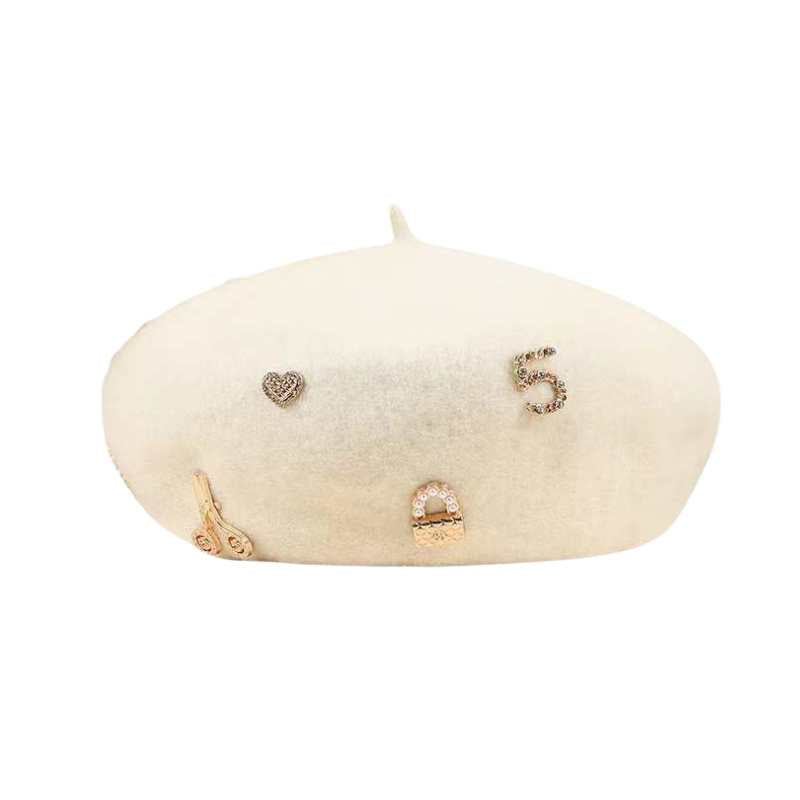 French Beret Hat With Golden Pins - A.A.Y FASHION