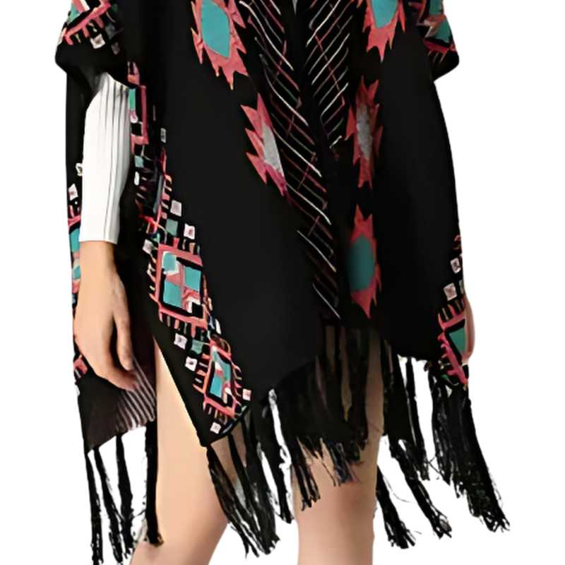 Women's Bohemian Poncho Wool Printed Cardigan - A.A.Y FASHION