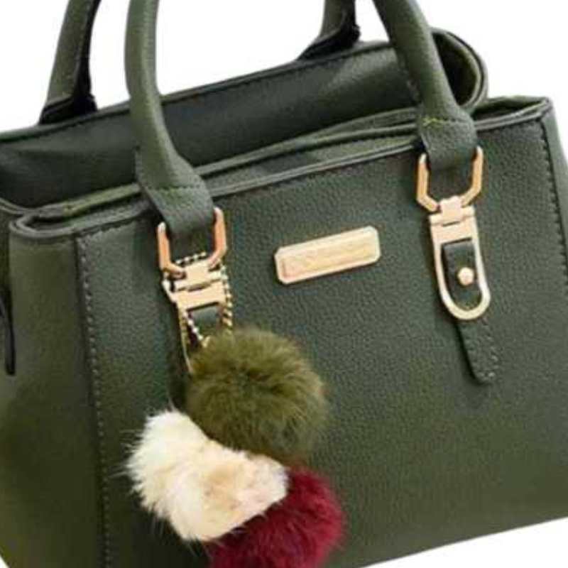 Faux Leather Handbag with Long Straps – Gold Accents & Pompom Keychain, Yiwu Cujia Trade Co., Ltd