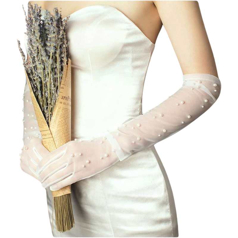 Pearl Long Tulle Bridal Gloves Evening Party Sheer Gloves, Yiwu Cujia Trade Co., Ltd