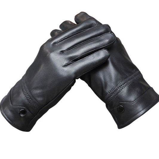 Men's Leather Gloves - Black - Lining - Sheepskin - Keep Warm - A.A.Y FASHION