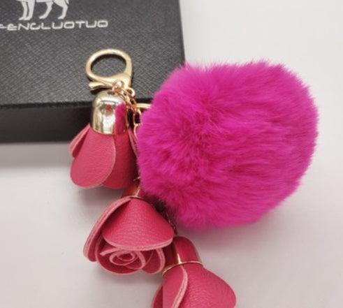 A.A.Y - Pink Pompom Rose Pendant Keychain