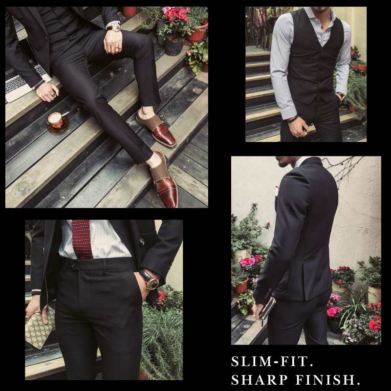 3-Piece Suit Jacket Trouser Vest Menswear, BuckyDrop