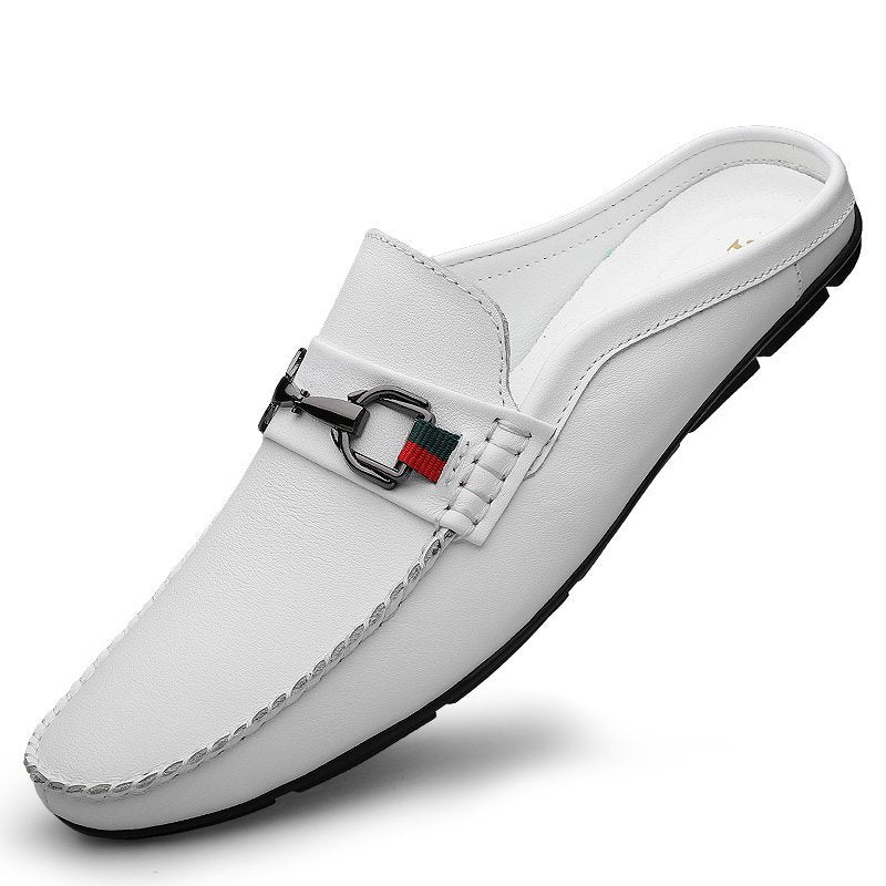 White Leather Loafers Slip-on Mules Men - A.A.Y FASHION