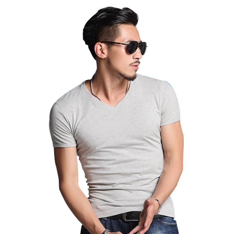 Men's solid grey color basic  v-neck  T-shirt - A.A.Y FASHION