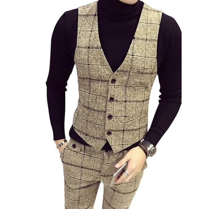 3 Piece Plaid Slim Fit Men's Suit - A.A.Y FASHION
