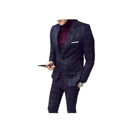 3 Piece Plaid  Slim Fit Men's Suit - A.A.Y FASHION
