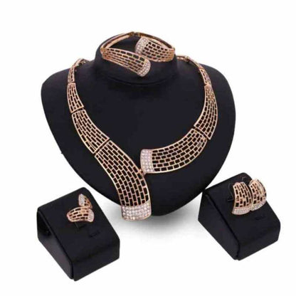 4 piece Gold Plated Diamond Jewelry Set -  A.A.Y FASHION