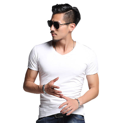 Men's solid color basic v-neck  T-shirt - A.A.Y FASHION