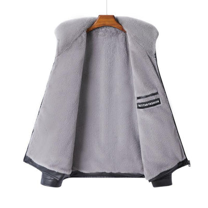 Men’s Casual Leather Jacket | White Mink Velvet Fleece Lining & Collar Heyang Industrial Co., Ltd