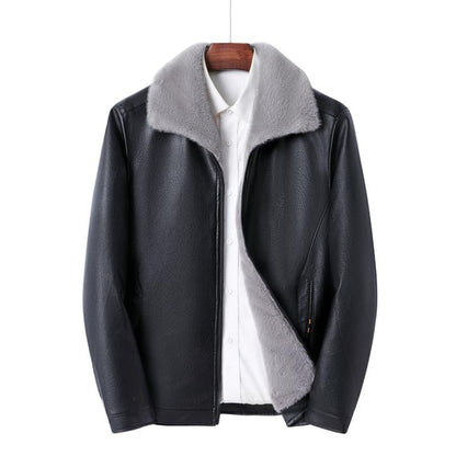 Men’s Casual Leather Jacket | White Mink Velvet Fleece Lining & Collar Heyang Industrial Co., Ltd