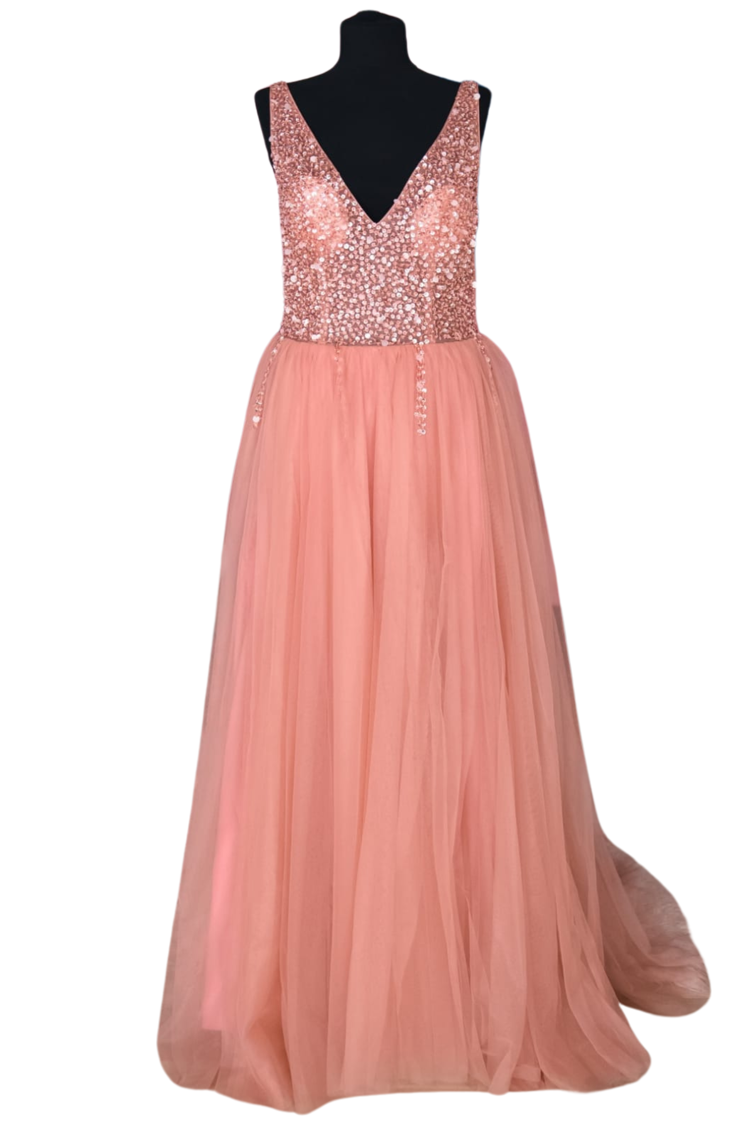 Pink Evening Dress With Beading Sequins-A.A.Y FASHION 
