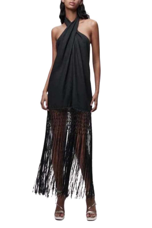 A.A.Y - Black Linen Tassel Fringe Dress