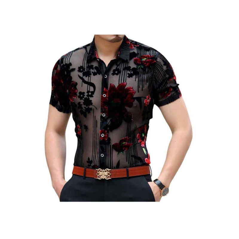 A.A.Y - Silk Transparent Floral Party Shirt Men