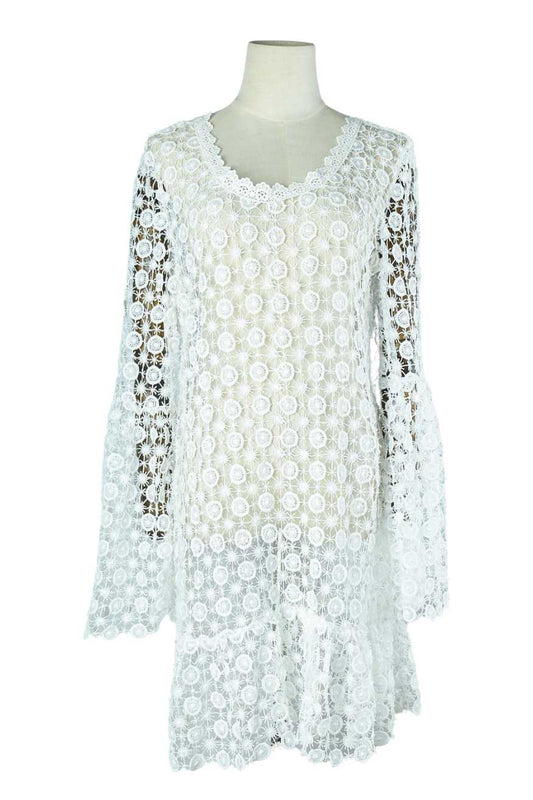 A.A.Y - White Keyhole Lace Long Sleeve Mini Dress