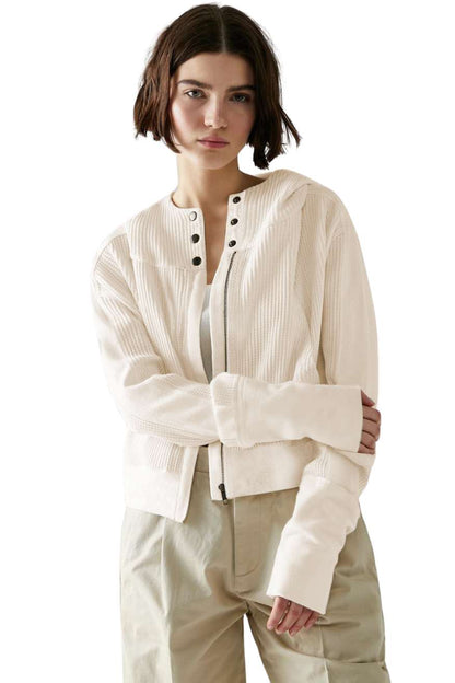 A.A.Y - Beige Ribbed Zip Up Hooded Cardigan