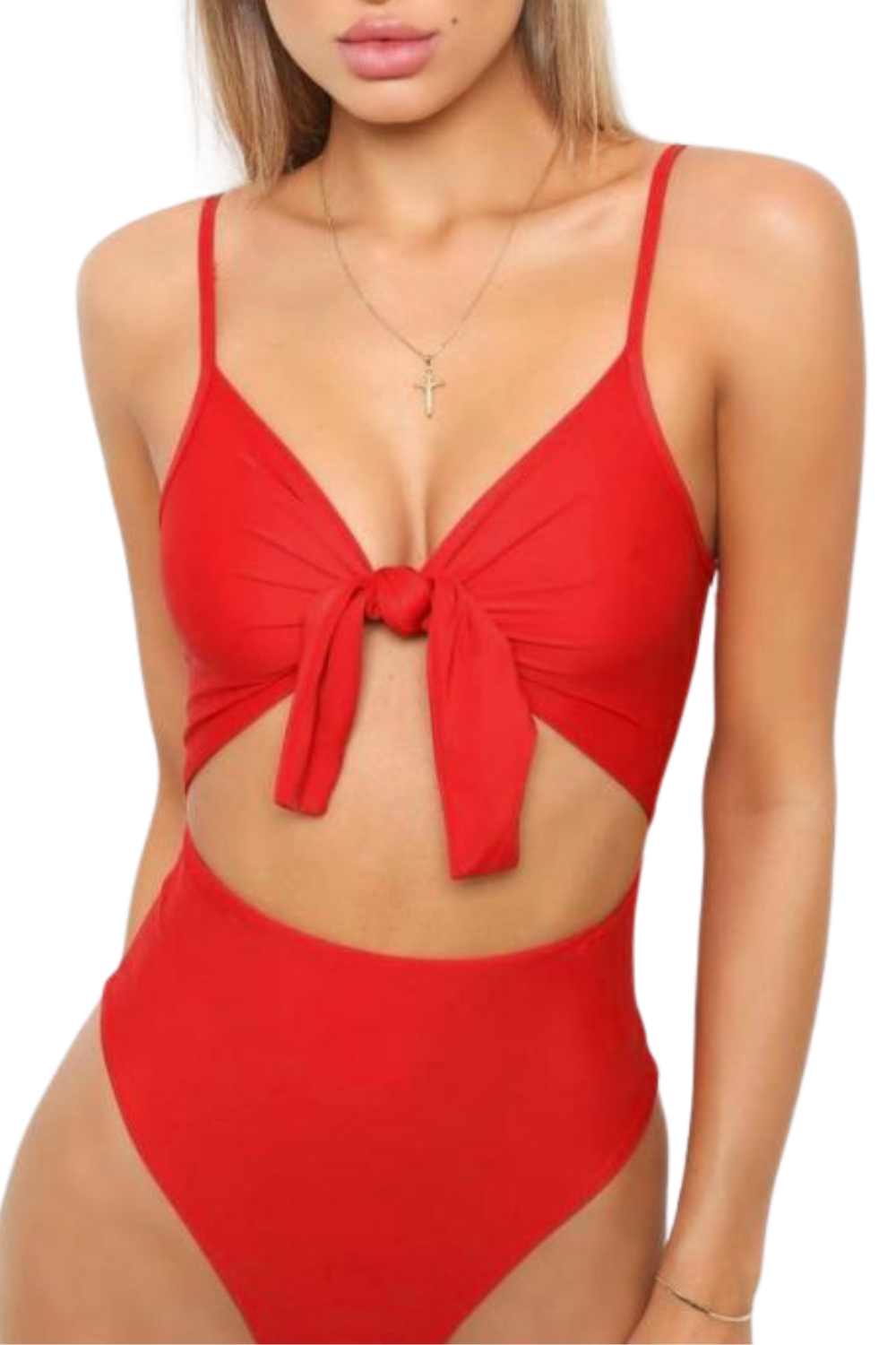 A.A.YA.A.Y - Red One-Piece Swimsuit Tie Knot Front High Waist - Bikini Swimsuit Tie Knot Front High Waist