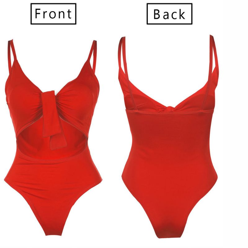 A.A.Y - Red One-Piece Swimsuit Tie Knot Front High Waist