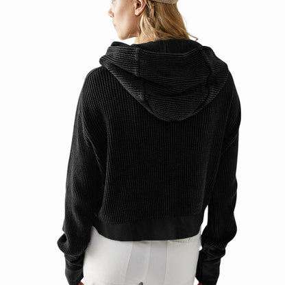 A.A.Y - Black Ribbed Zip Up Hooded Cardigan