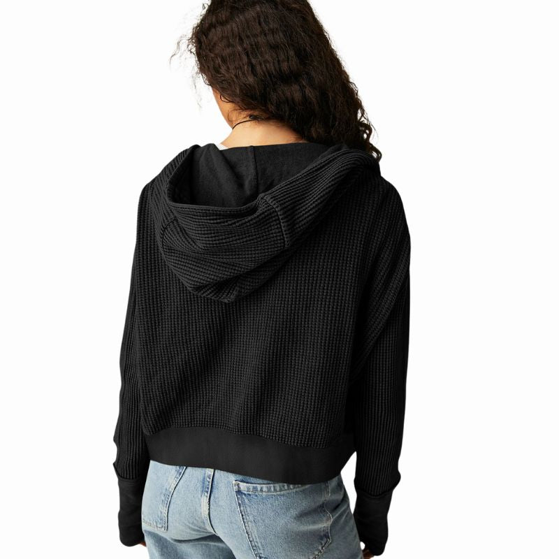 A.A.Y - Black Ribbed Zip Up Hooded Cardigan