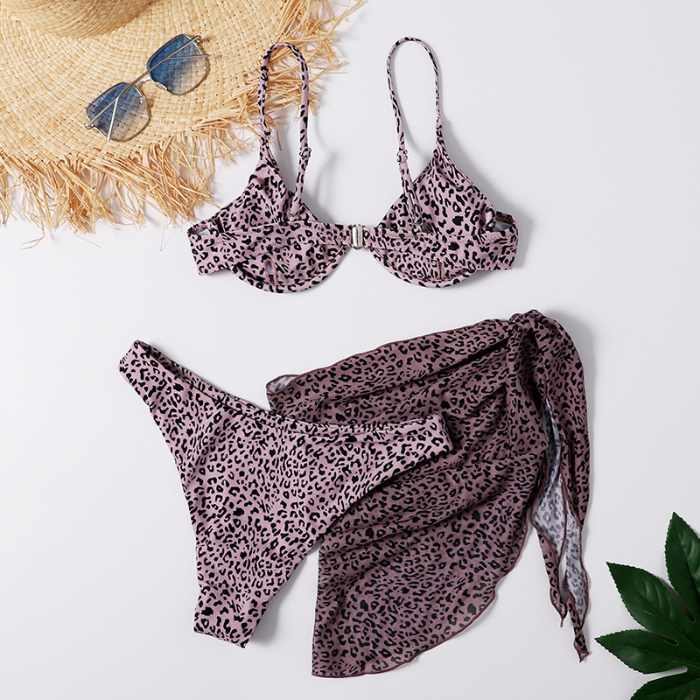 A.A.Y - Leopard Three-Piece Skirt Bikini Set