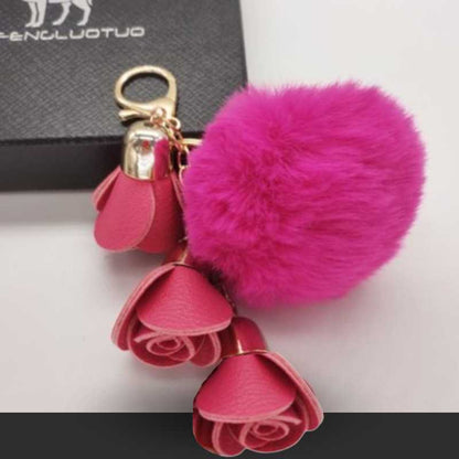 Pink Pompom Rose Pendant Keychain