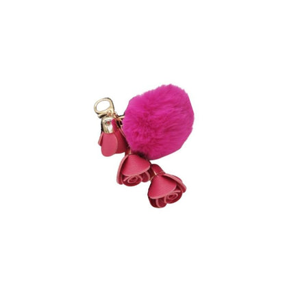 Pink Pompom Rose Pendant Keychain