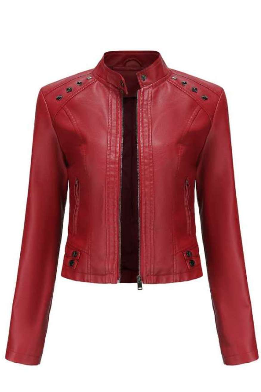 A.A.Y - Red Studded Faux Leather Jacket 