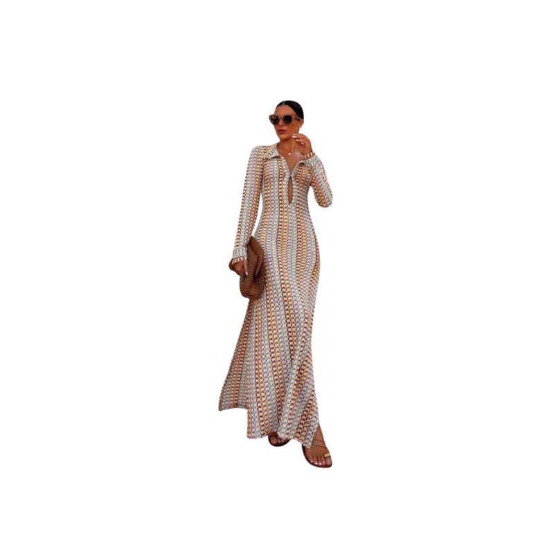 A.A.Y - Tricolore Knitted Low Cut Maxi Dress 