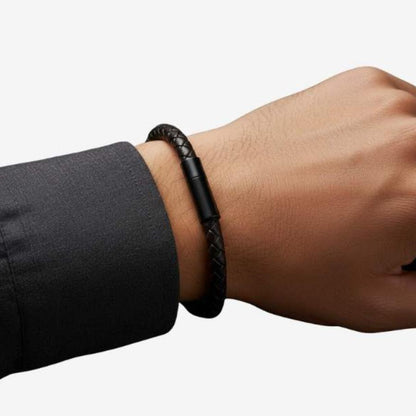 A.A.Y CORE Black Braided Leather Bracelet — Magnetic Clasp , BuckyDrop