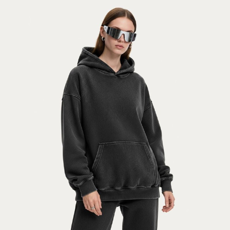 A.A.Y CORE  Black Heavyweight Acid‑Washed Hoodie, PODpartner