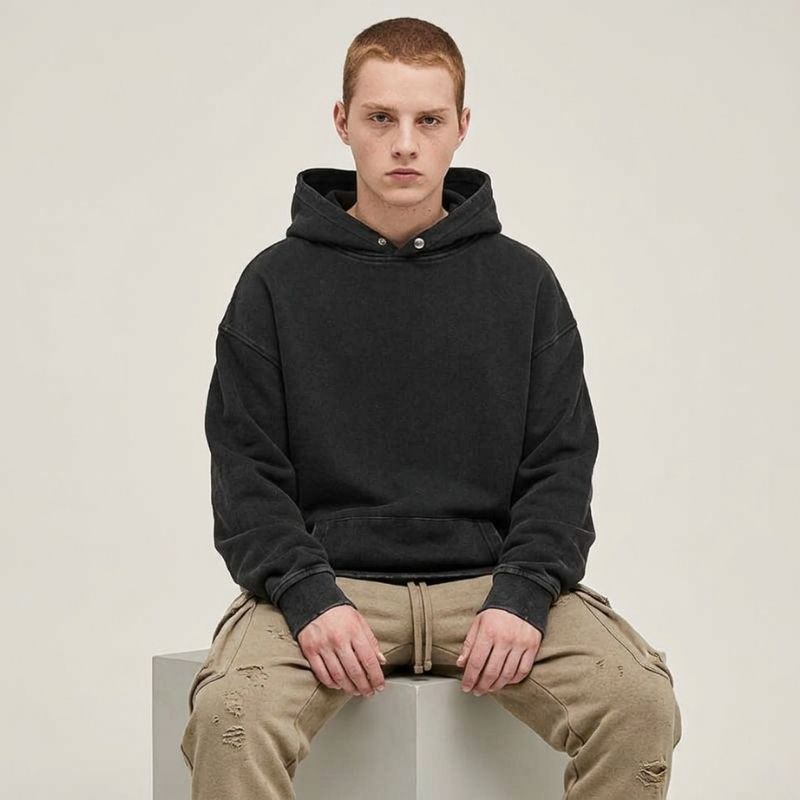 A.A.Y CORE Men’s Heavyweight Distressed Hoodie – Black Acid‑Washed Pullover, PODpartner