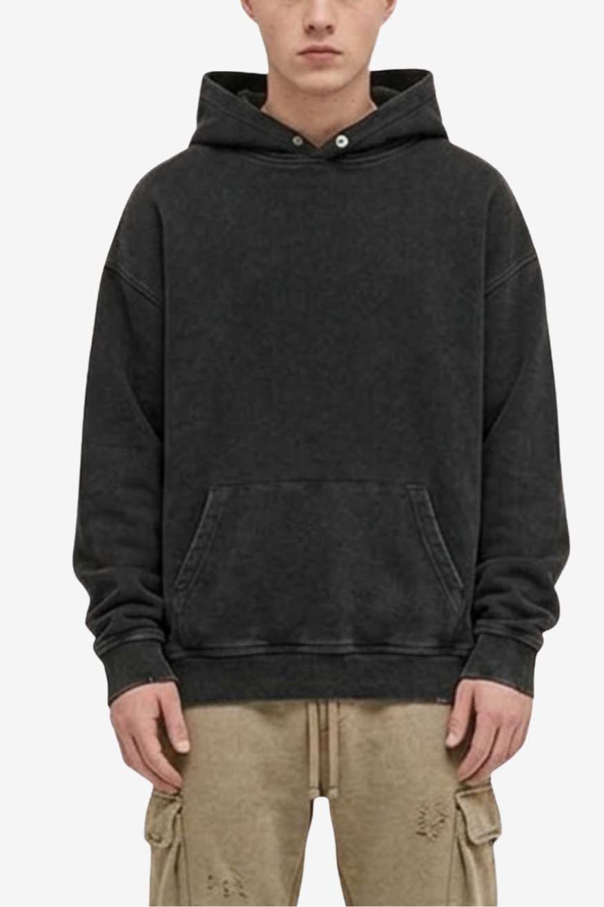A.A.Y CORE Men’s Heavyweight Distressed Hoodie – Black Acid‑Washed Pullover, PODpartner