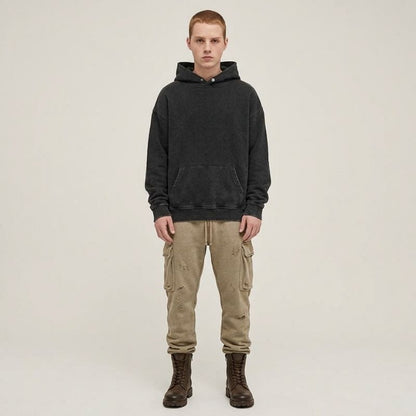 A.A.Y CORE Men’s Heavyweight Distressed Hoodie – Black Acid‑Washed Pullover, PODpartner