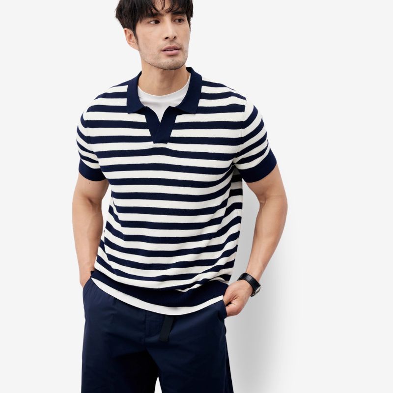 A.A.Y CORE  Men's V-Neck Knit Poloshirt,BuckyDrop