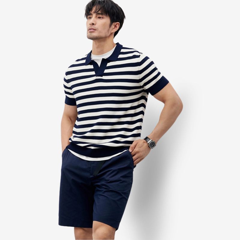 A.A.Y CORE  Men's V-Neck Knit Poloshirt,BuckyDrop