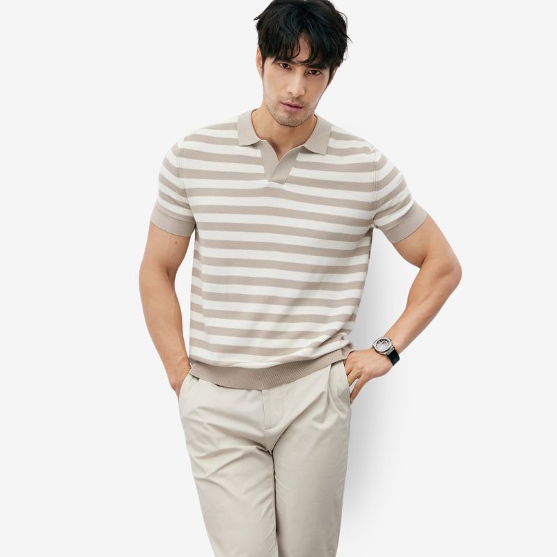 A.A.Y CORE  Mens V-Neck Knit Poloshirt,BuckyDrop