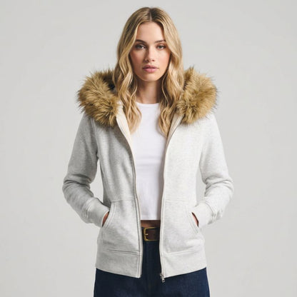 A.A.Y CORE Women's Faux Fur Trim Full-Zip Hoodie, PODpartner