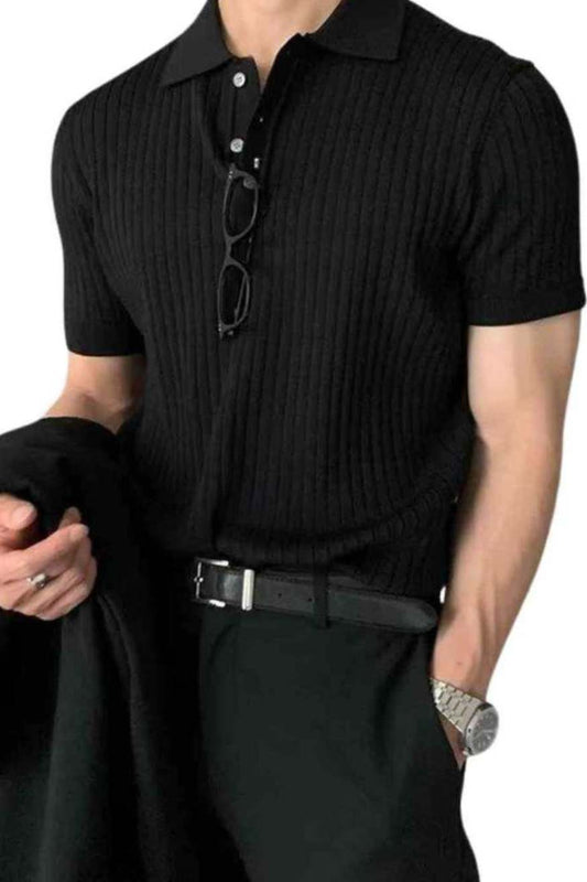 Black Lapel Polo Shirt Men's Solid Color