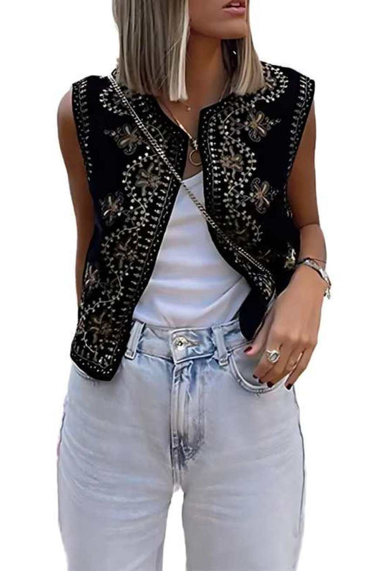 Ladies Embroidered Velvet Vest