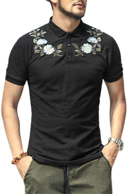 Men's Cotton Flower Embroidered Polo Shirt 