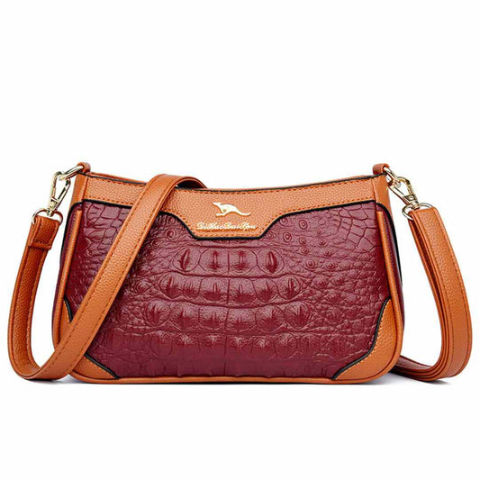 Faux Leather Gator Shoulder Crossbody Bag FASHION