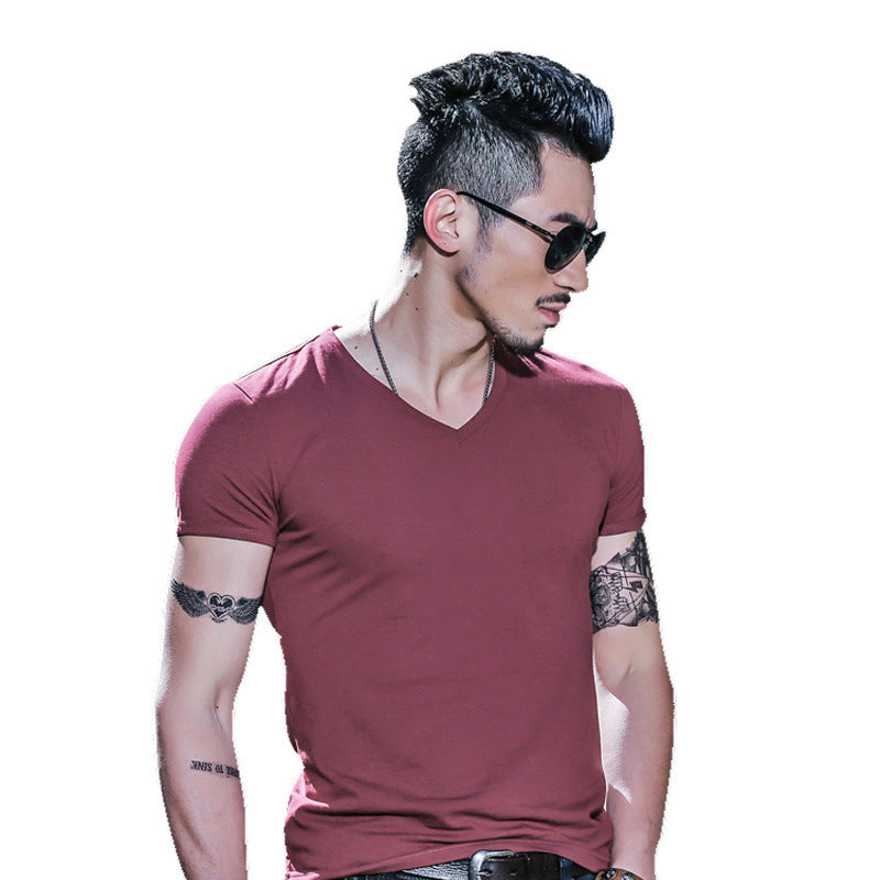 Basic v-neck Slim-fit T-shirt Solid Colors Men Heyang Industrial Co., Ltd