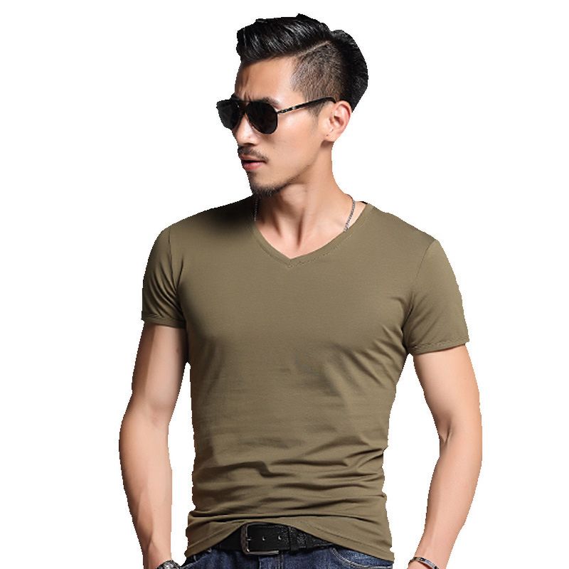 Basic v-neck Slim-fit T-shirt Solid Colors Men Heyang Industrial Co., Ltd