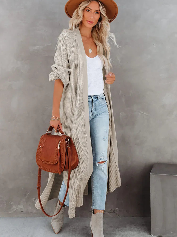 Beige Longline Knit Duster Cardigan, Yiwu Cujia Trade Co., Ltd